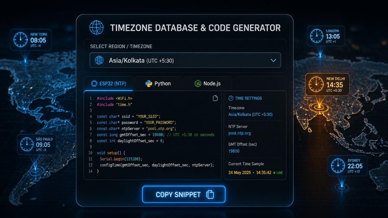 Timezone Database & Code Generator