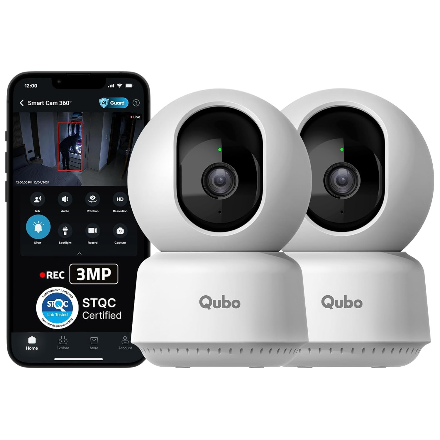 Qubo Smart 360° 3MP [2K] Wi-Fi Security Camera