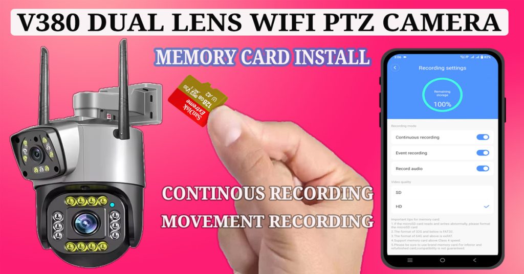 V380 Dual Lens PTZ Camera Memory card setup