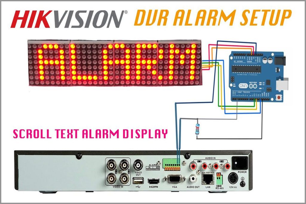 HIKVISION DVR ALARM TEXT SCROLLING DISPLAY MAX7219 DOT MATRIX USING ARDUINO UNO