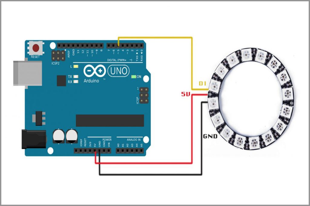 RGB Color ring LED WS2812 with Arduino UNO Code & Connection diagram