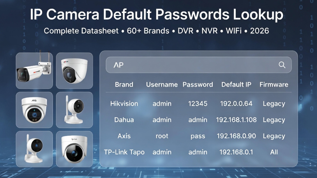CCTV DVR, NVR, IP CAMERA & WIFI CAMERAS DEFAULT PASSWORD